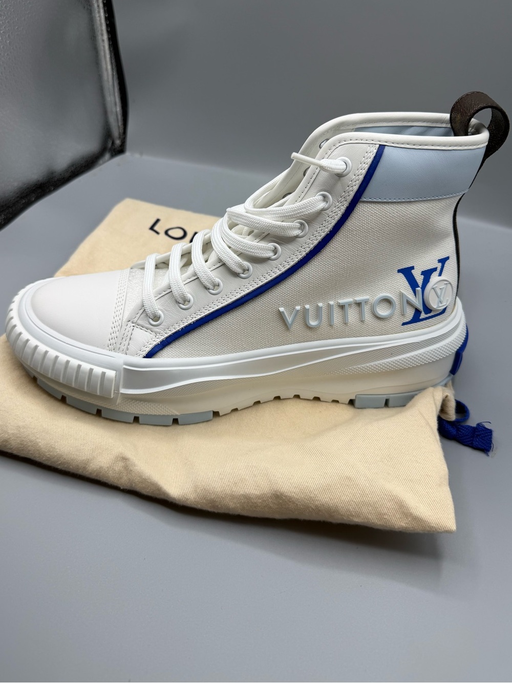 Louis Vuitton White & Blue Lace-Up High-Top